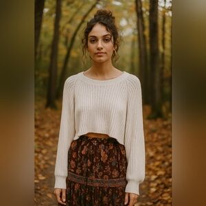 Aeropostale Cotton Blend Ivory Crop Sweater Women's Size Small